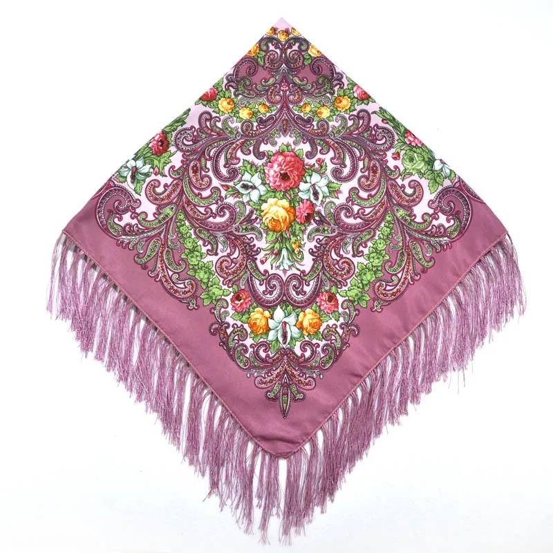 Muslim Scarf for Women's Autumn Winter Cotton Printed Fringe Multifunctional Square Scarf Ethnic Wind Sand-proof Shawl Embroidery Tassels Scarves