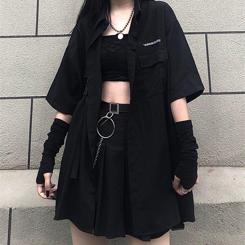 Hip-hop Style Women Sexy Black Cool Girls Shirt Skirt Spring and Summer Two-piece Skirt Suit