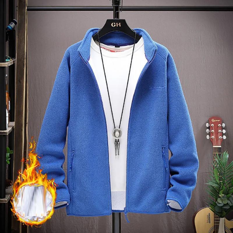 Men's Sweater Thickened Polar Fleece Young and Middle-aged Stand-up Collar Cardigan Fleece Men's Sweatshirts
