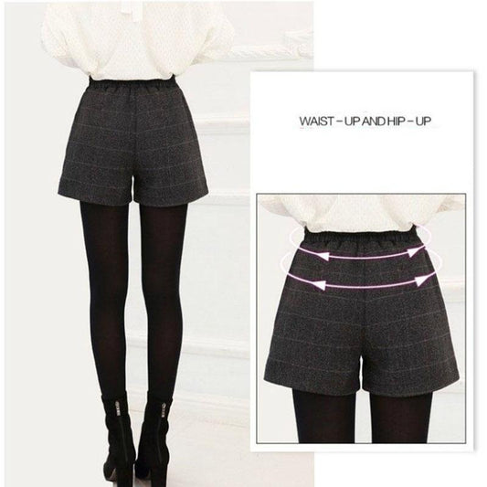 Plus Size Women Shorts Fall Winter Woolen Shorts  Wide-legged Short with Pockets Female Casual Wear