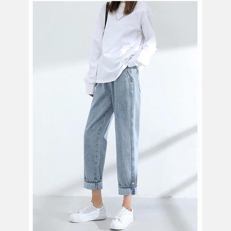 WTEMPO Adjustable trouser length Women's High Washed Denim Waist Wide Leg Pants Straight-leg Pants Super Long Loose Casual