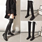 35-42 Size Women Thigh High Flat Boots Black Leather Boots Winter Fall Shoes Velvet Warm Over The Knee Fur Boots
