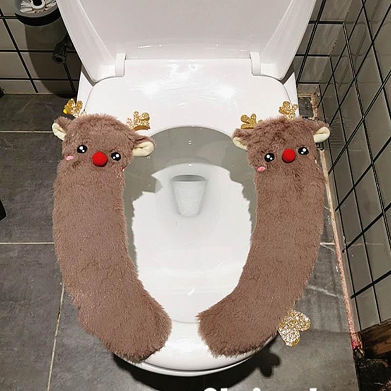 Cute Cartoon Toilet Cushion Household Waterproof Universal Velcro Plush Toilet Cushion Winter Warm Toilet Cushion
