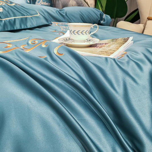 Ice Silk Four-piece Set European-style Silk Duvet Cover Sheet Embroidery Bedding