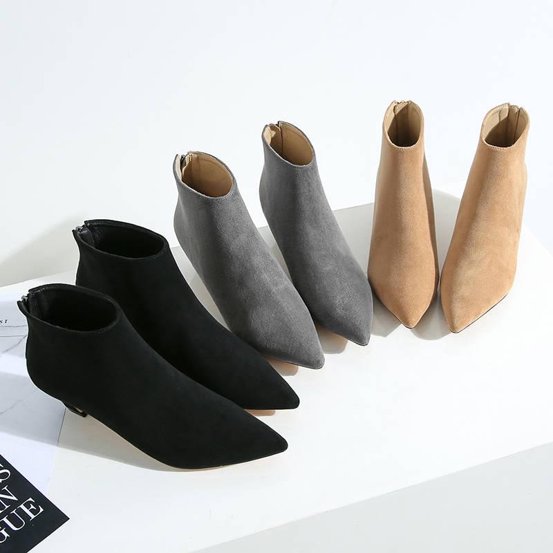 Sexy Pointed Toe Slip on Concise Ankle Boots Square Heel Quality Stretch Autumn Winter Women Shoes
