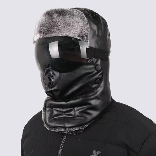 Hat Men Winter Outdoor Warm Hat Lei Feng Hat Women Winter Windproof and Cold Hat Cycling PU Cotton Hat