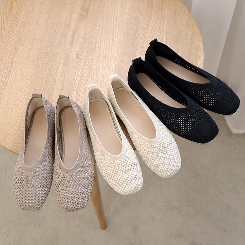 Fangtou Granny Shoes Women's New Soft Soled Hollow Out Casual Shoes Flat Sole Single Shoes
