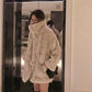 Winter Lamb Velvet Fur Coat Female Stand-up Collar Mid-length Lazy Style Horn Button Imitation Rex Rabbit Fur Coat