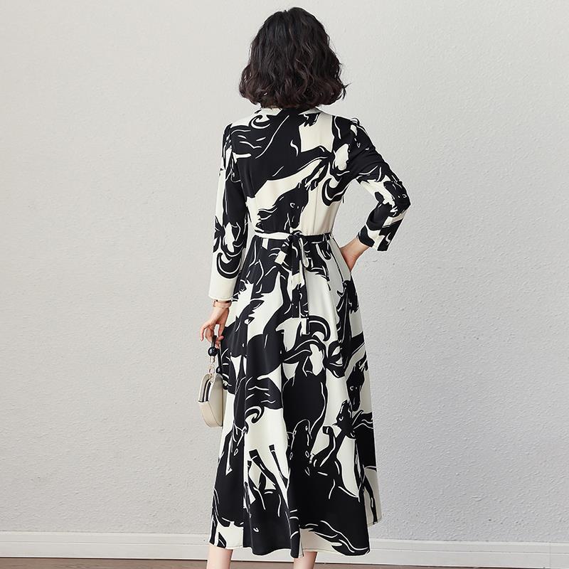 Women's spring and autumn clothing floral skirt woman long dress large size long sleeve dress