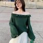Pofulove Women Ruffles Strapless Sweater Knitted Shirt Showing Your Sexy Clavicle Pullovers Jumper