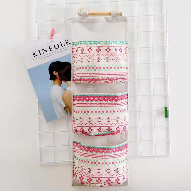 Wall-mounted 3-pocket Storage Hanging Bag Large Dormitory Mobile Phone Hanging Storage Organizer Bedroom Debris Storage Bag Snack Storage Bag