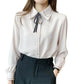 Chiffon Shirt Solid Color Bow Tie Lapel Shirt Ladies Versatile Long Sleeve Bottoming Shirt Commuter