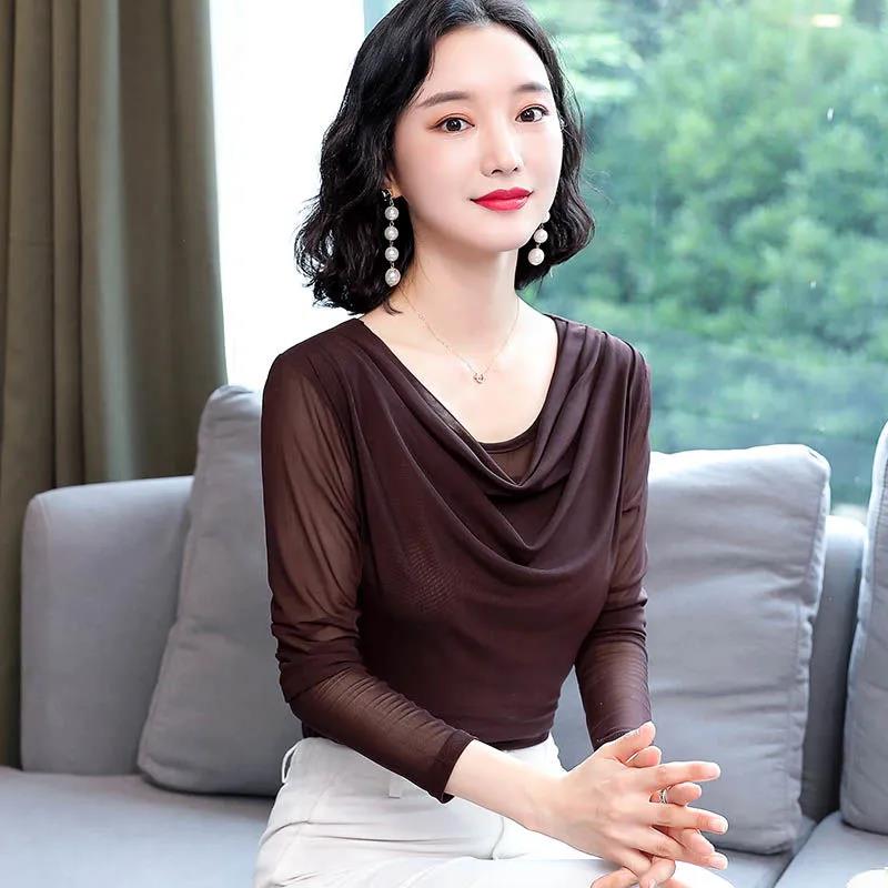 Bottoming Shirt Women's Thin Spring and Autumn Mesh Top Fashion Small Shirt Slim Slim T-shirt Long Sleeve