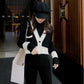 Spring and Autumn Short Knitted Cardigan Black and White Color Matching Fashion Top V-neck Long-sleeved Sweater