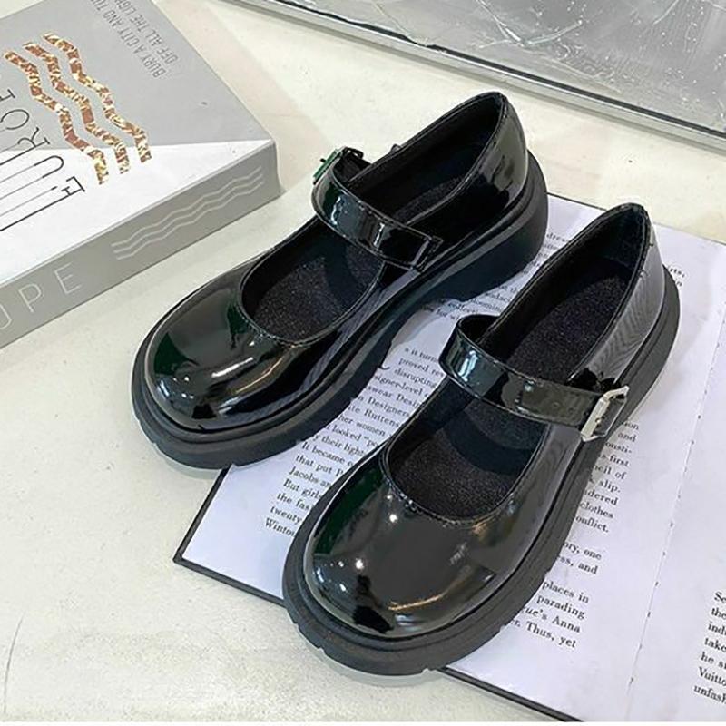 Thick-soled Round-toe Women's Shoes All-match Retro British Style Leather Shoes Japanese Women's Small Leather Shoes