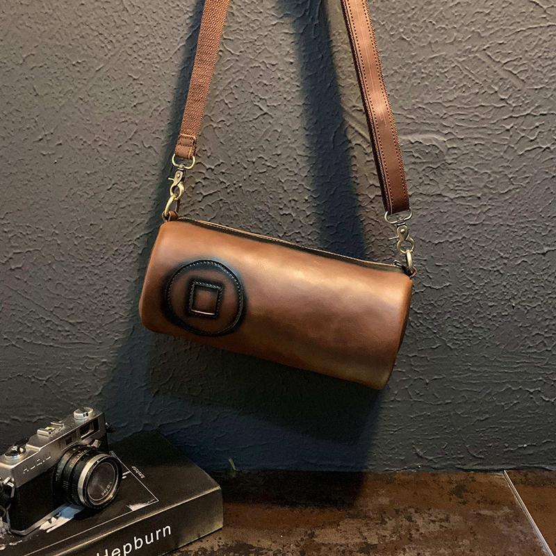 Travel Bag Men Brown Waterproof Wear-resistant Leather Handbag Sports Fitness Shoulder Business Bag