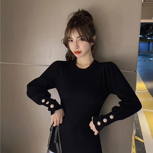 Autumn and Winter Loose Casual Sweater Slim Long-sleeved Pullover Blouse All-match Slim Female Blouse