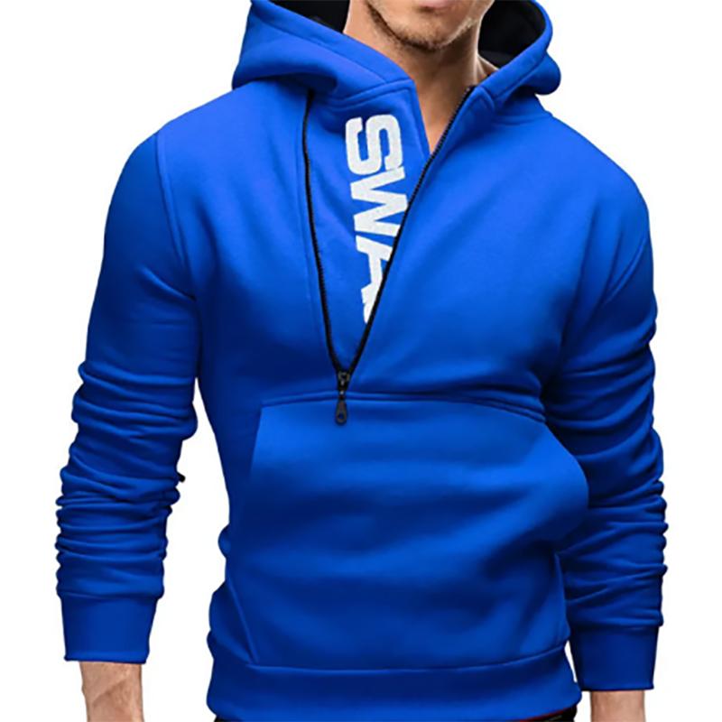 Men's Jacket Trendy Oblique Zipper Long-sleeved Hooded Jackets Fat Plus Size Warm Jacket Autumn