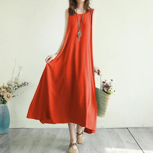 Sexy O-neck Long Dress Women's Sleeveless Long Dress Spring and Summer Women's A-line Dress
