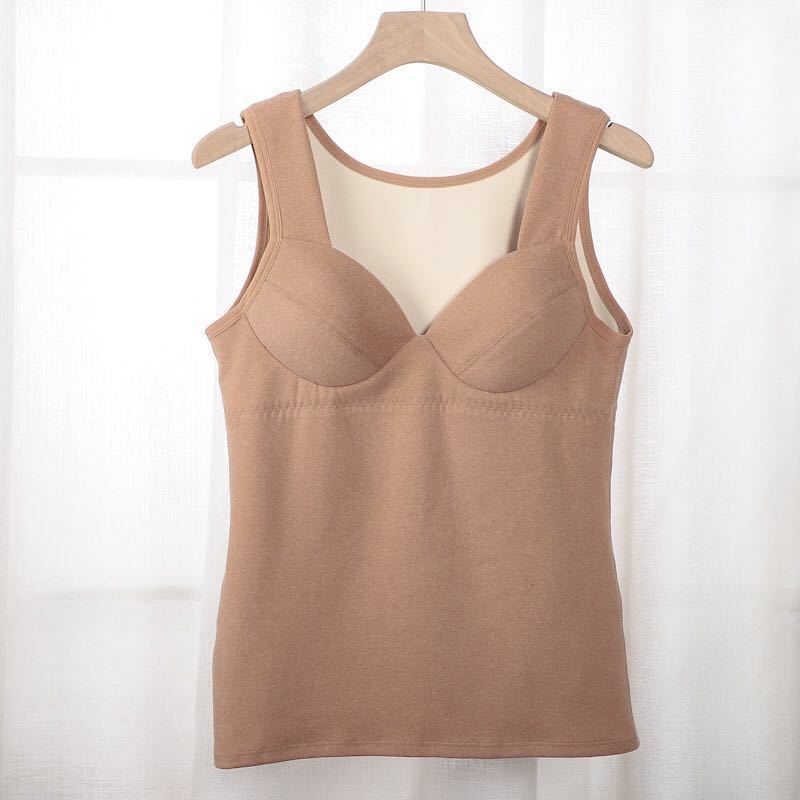 Comes with Chest Pad Thermal Underwear Ladies Plus Velvet Thickening Winter Seamless Body Shaping Bottoming Vest Without Underwear