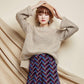 Autumn and Winter Loose and Simple Curled Long-sleeved Round Neck Solid Color Was Thin and All-match Pullover Student Sweater Women