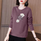 Women Cotton Pullover Double Lily Print Shirt Long Sleeve T-shirt Casual Slit Bottoming Shirt Spring