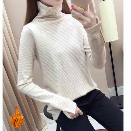 Autumn and Winter Loose Long-sleeved Shirt with Split Cuffs Sweater Turtleneck Thick Bottoming Shirt