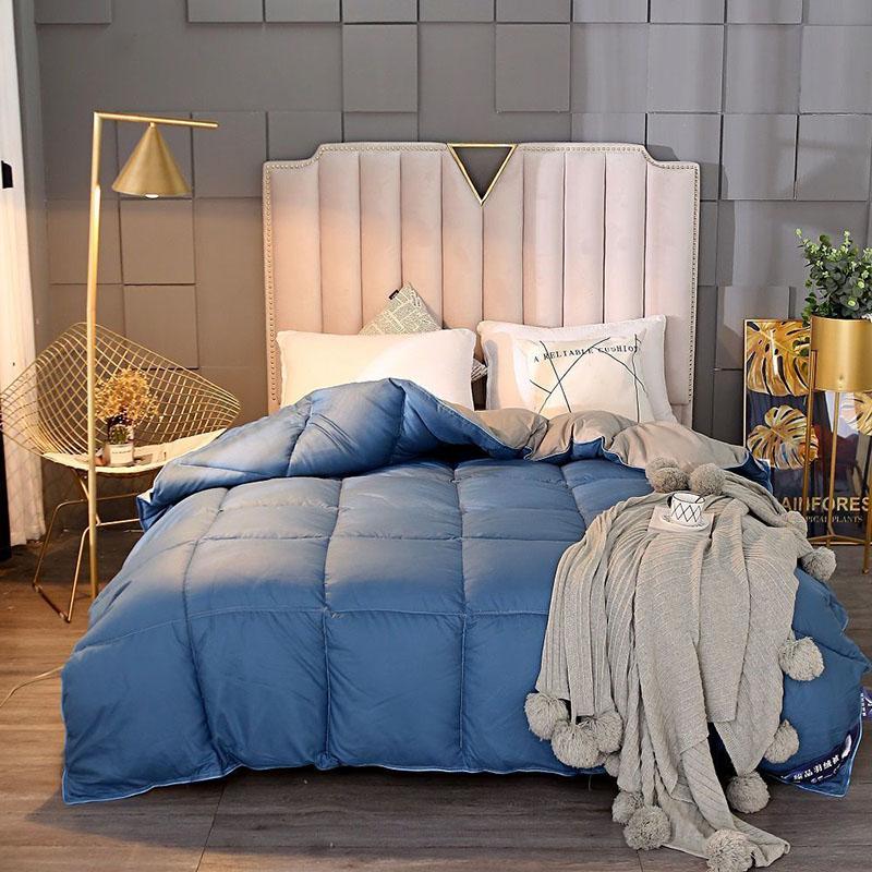 Thicken Warm White Goose Down Quilt Large Solid Color Four Seasons Quilt Family Bedding