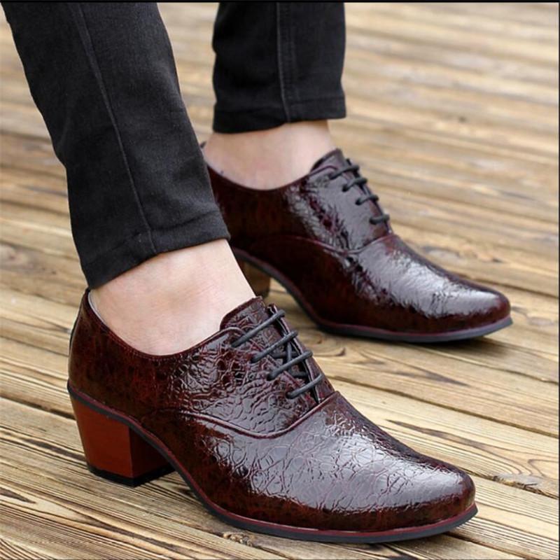 Men'S Leather Shoes Red 7Cm High-Heeled Casual Dress Shoes