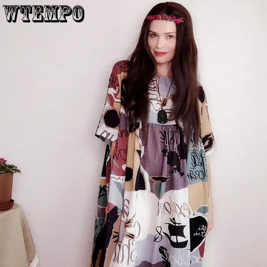 Cotton Plus Size Vintage Floral Women Casual Loose Long Summer Beach Holiday Dress Elegant Clothes Ladies Sundress