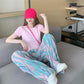 Summer Suit Women's Round Neck Short-sleeved T-shirt Loose Straight Wide-leg Pants Two-piece Casual Sports Suit Home Service