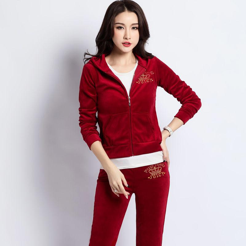2pcs/set  Spring/Fall  Women's Velvet Fabric Tracksuits Velour Suit Women Track Suit Hoodies and Pants 2 Piece Set Outfits Sportswear