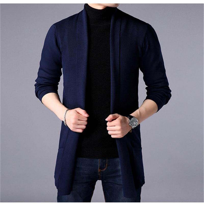 Sweater Jacket Men's Autumn and Winter Slim Long Solid Color Knitted Jacket Fashion Men's Casual Sweater Cardigan Jacket