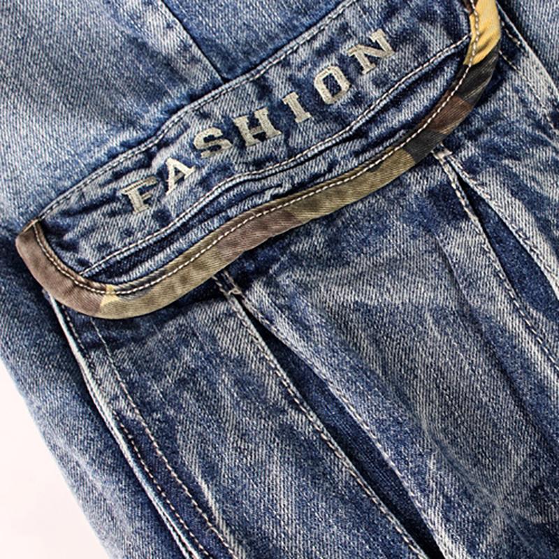 Hip Hop Jeans Plus Size Straight Loose Blue Denim Pants  Big Pockets Camouflave Ribbon Fashion Casual Mens Baggy Jean Trousers 40 42 44 46