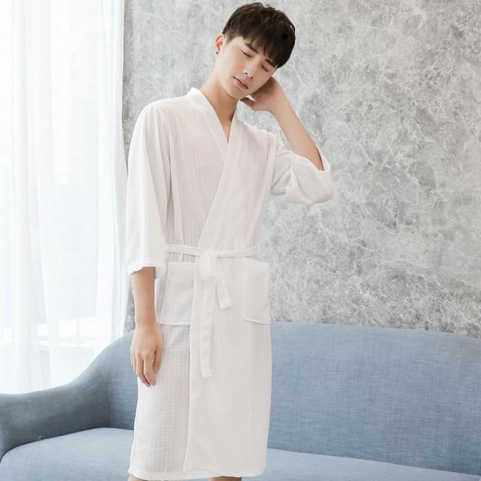 Men's Thin Bathrobe, Water Absorption Quick Drying Nightgown, Men's Large Pajamas Can Be Worn Outside Home Clothes