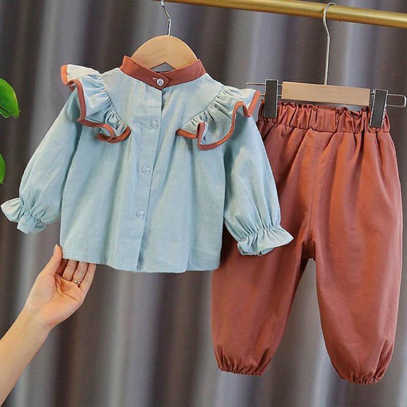 Children's Clothing Girls Spring and Autumn Clothing Suit Shirt Baby Girl Cute Spring Little Girl Long-sleeved Pullover Two-piece