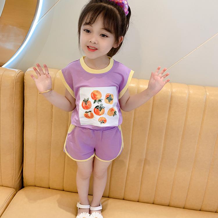 Girl's Western Style Fruit Suit Middle and Small Children Sports Fashion Casual Short-sleeved Shorts Two-piece Sui