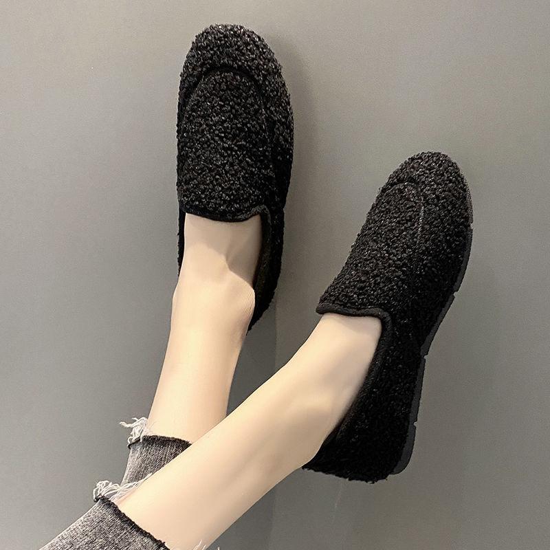 Women's Shoes Plus Velvet Thick Winter Korean Version of All-match Plush Shoes Flat Warm Non-slip Shoes