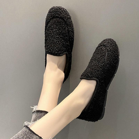 Women's Shoes Plus Velvet Thick Winter Korean Version of All-match Plush Shoes Flat Warm Non-slip Shoes
