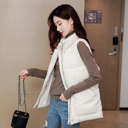 Down Cotton Vest Women's Short Autumn and Winter Large Size Loose Thick Cotton Coat