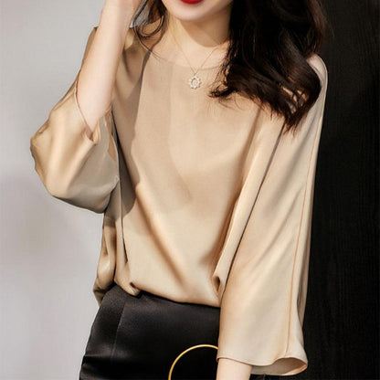 Ascetic Goddess Temperament Silky Nude Stretch Satin Double Sided Smooth Fabric Women's Commuter Top