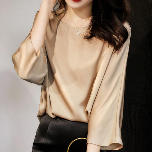 Ascetic Goddess Temperament Silky Nude Stretch Satin Double Sided Smooth Fabric Women's Commuter Top