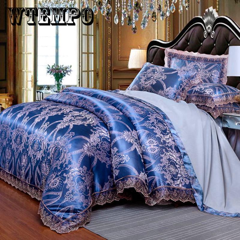 Luxury Satin Jacquard Bedding Set Queen/king Size Bed Set Lace Jacquard Satin Cover Sets Bedsheet Set