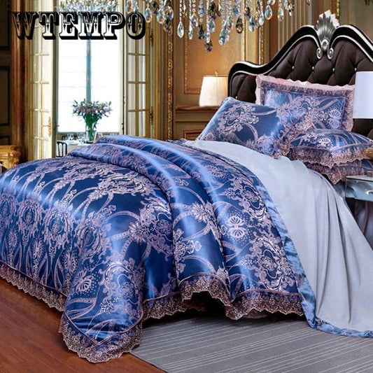 Luxury Satin Jacquard Bedding Set Queen/king Size Bed Set Lace Jacquard Satin Cover Sets Bedsheet Set