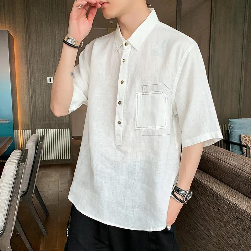 Men's Summer Shirt Trend Handsome Five-point Sleeve Men's Thin Top Summer Tide