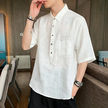 Men's Summer Shirt Trend Handsome Five-point Sleeve Men's Thin Top Summer Tide