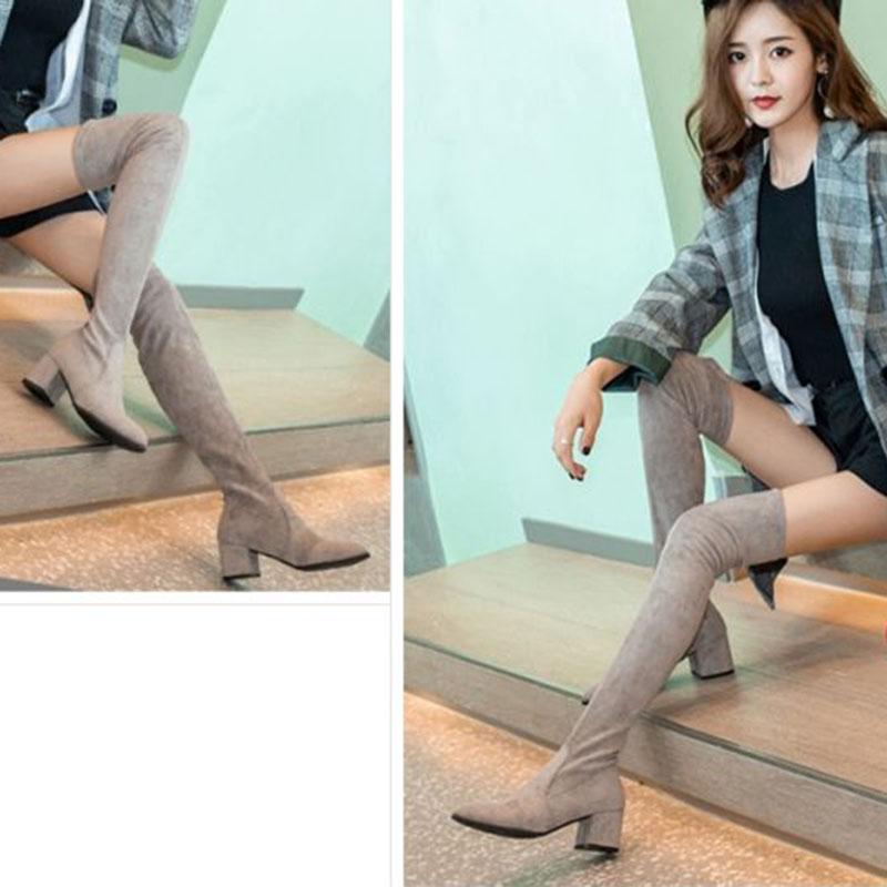 Faux Suede Women Over Knee Boots Lace Up Sexy Chick Heels Shoes Woman Female High Boots Botas Ladies High Boot