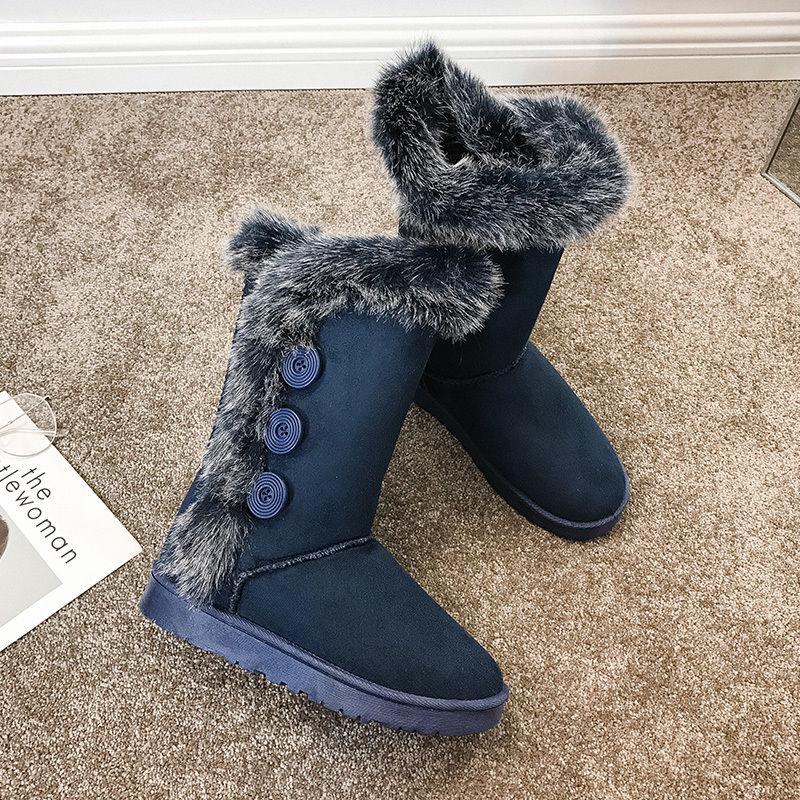 Winter Plus Velvet Snow Boots Women's Non-slip Cotton Shoes Buckle Mid-high Boots Flat Korean Warm Boots