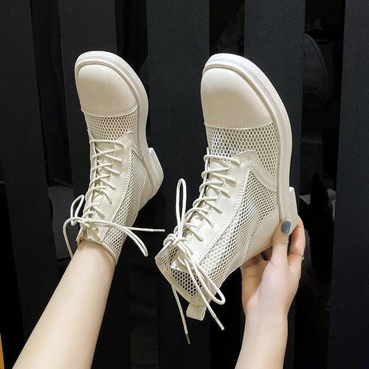 Summer Women's Thin Martin Boots Fashion All-match British Style Breathable Single Boots Mesh Cutout Boots