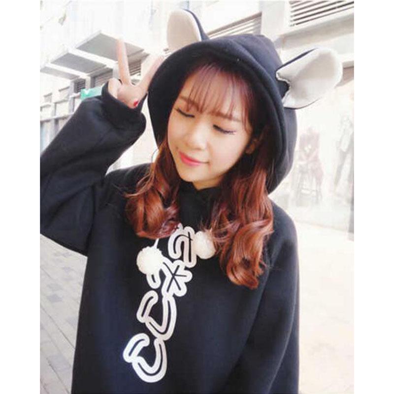 Sweatshirt wild large size long sleeve warm hooded top autumn and winter sweater cotton women's